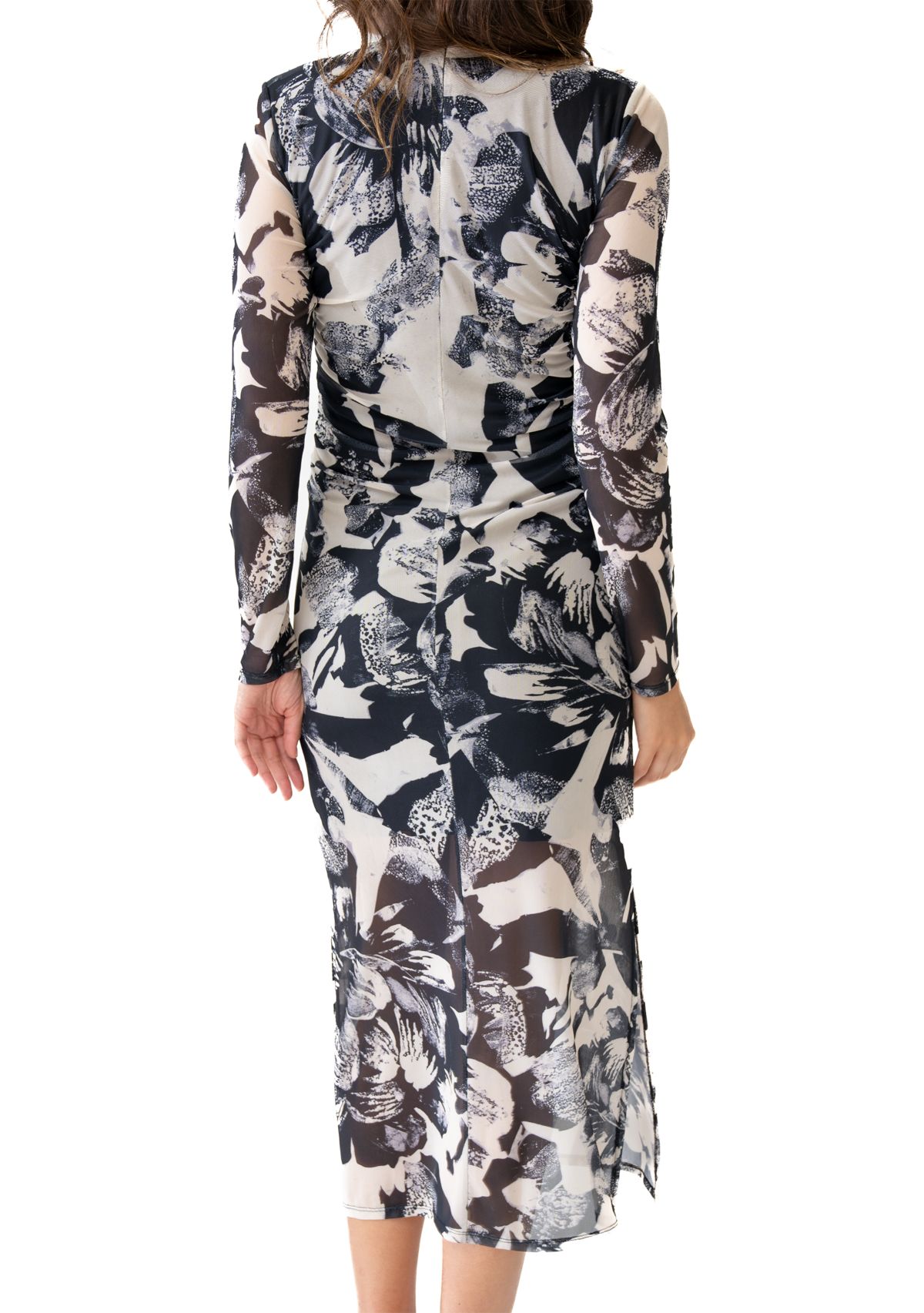 Womens Mock Neck Printed Mesh Dress