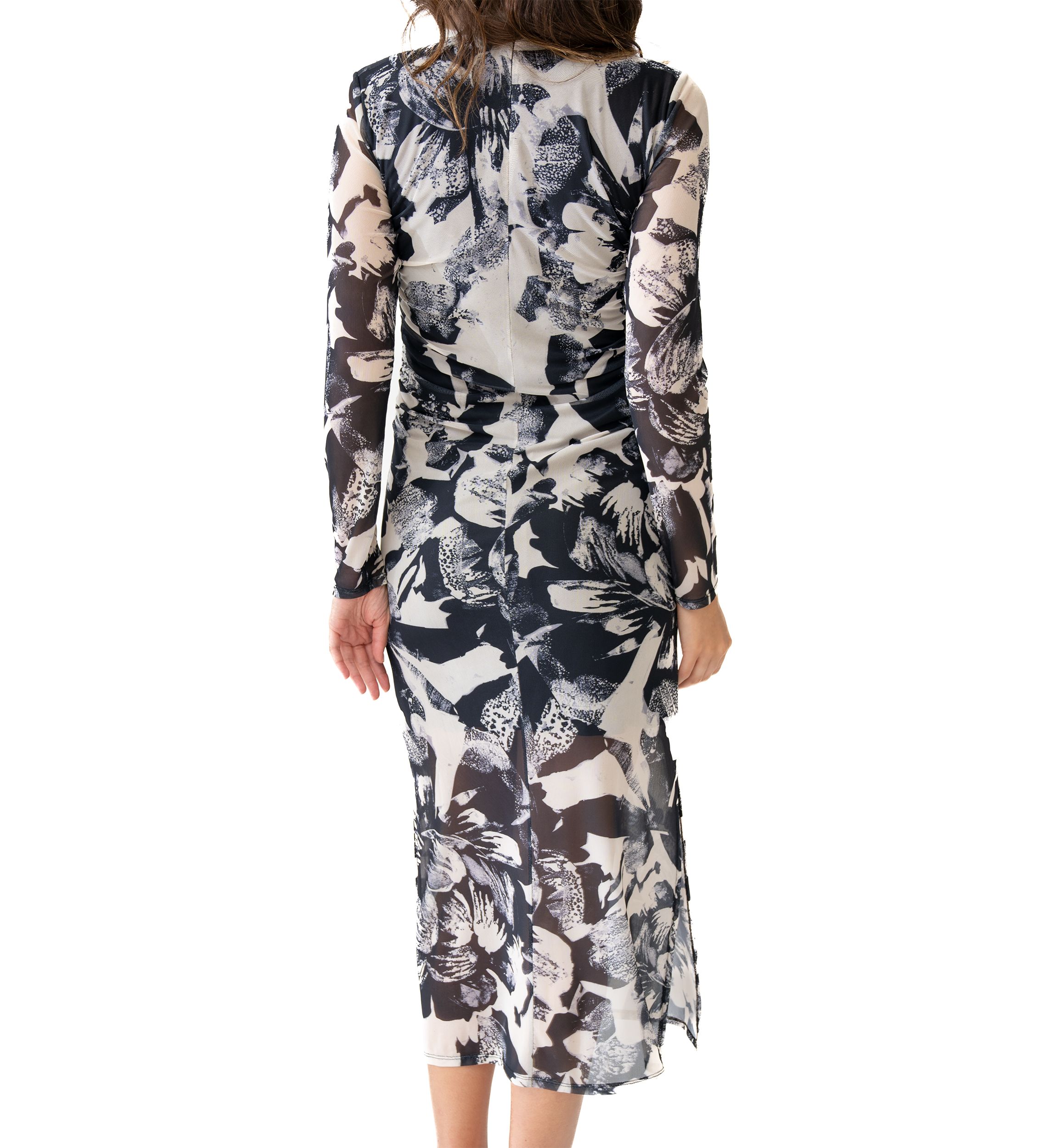 Womens Mock Neck Printed Mesh Dress