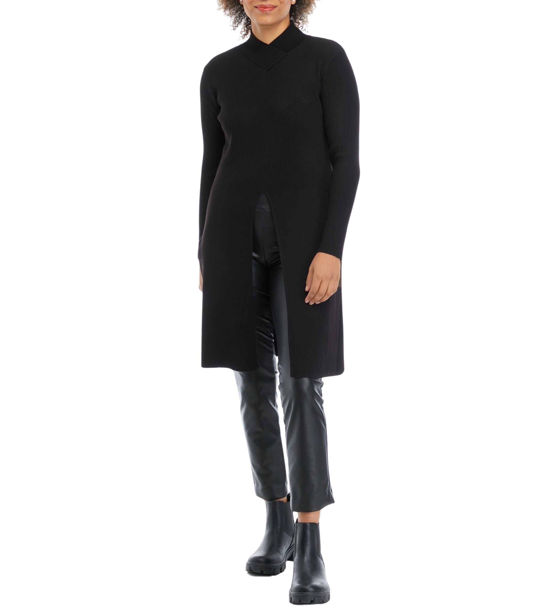 Womens High Slit Ribbed Sweater