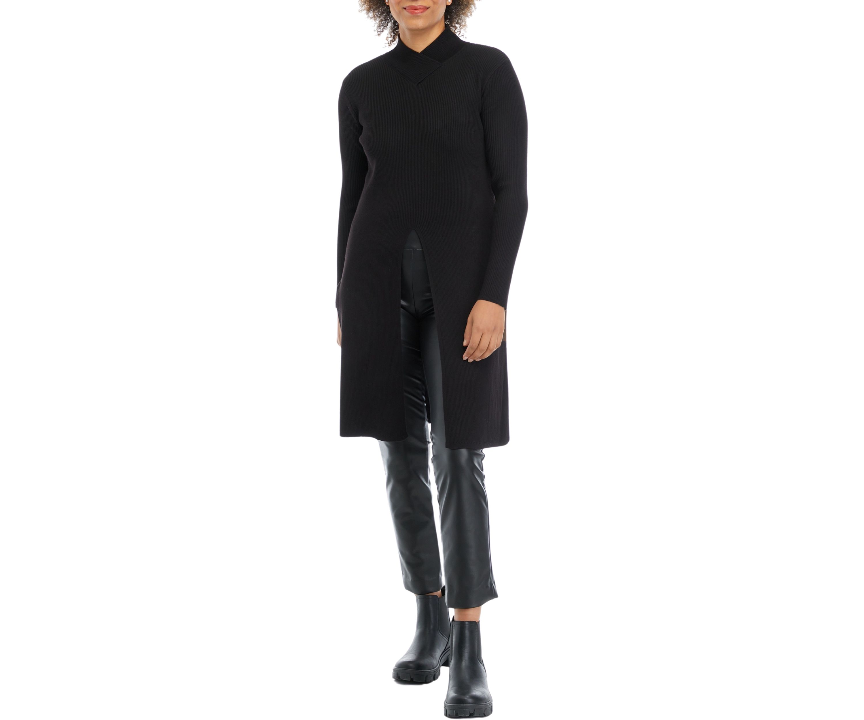 Womens High Slit Ribbed Sweater