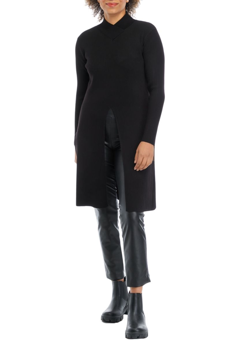 Womens High Slit Ribbed Sweater