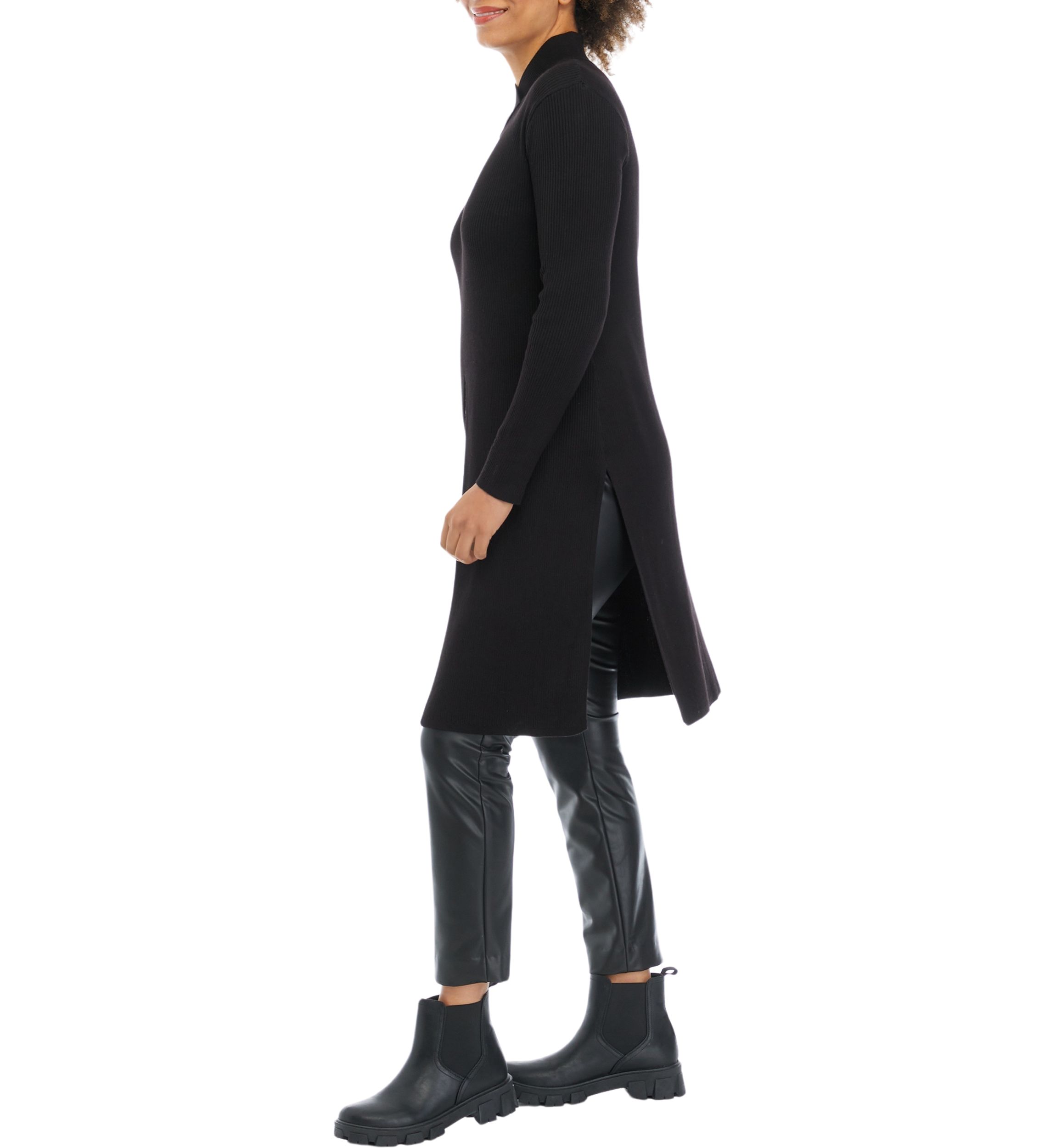 Womens High Slit Ribbed Sweater