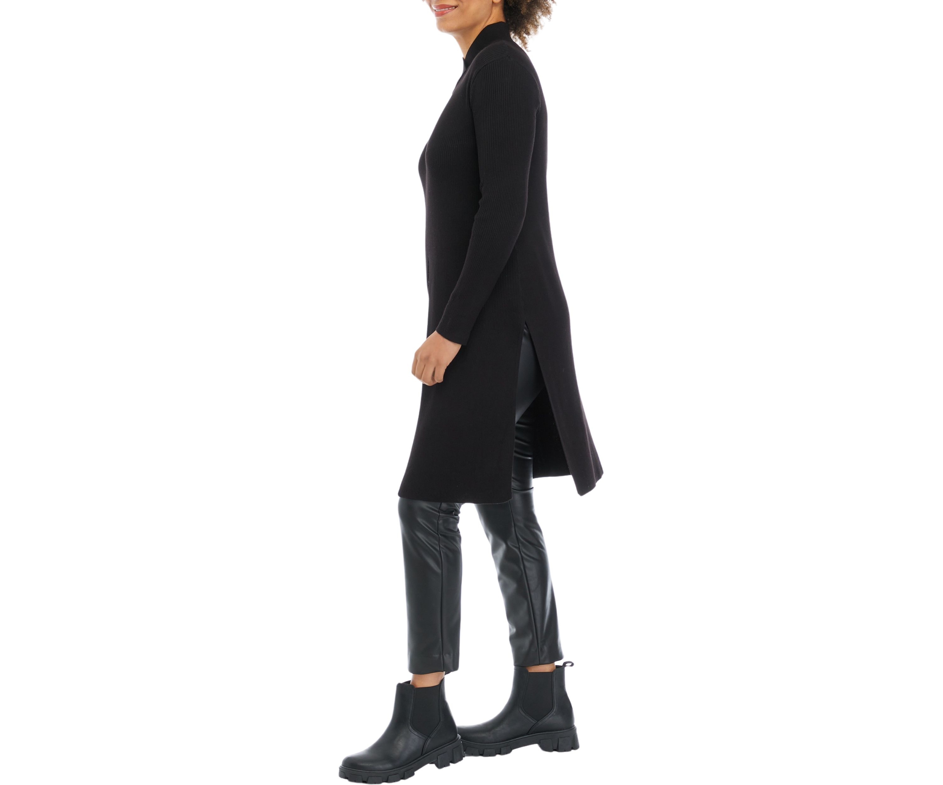 Womens High Slit Ribbed Sweater