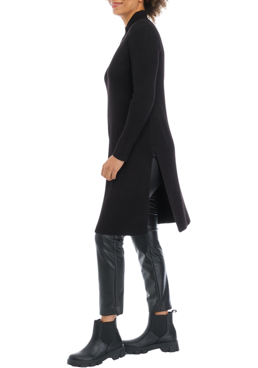 Womens High Slit Ribbed Sweater