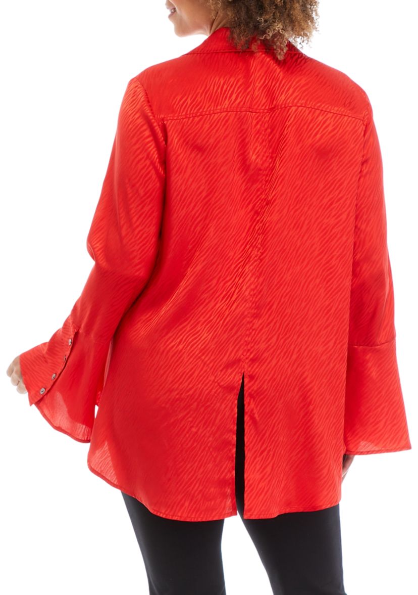 Womens Flare Button Front Satin Top