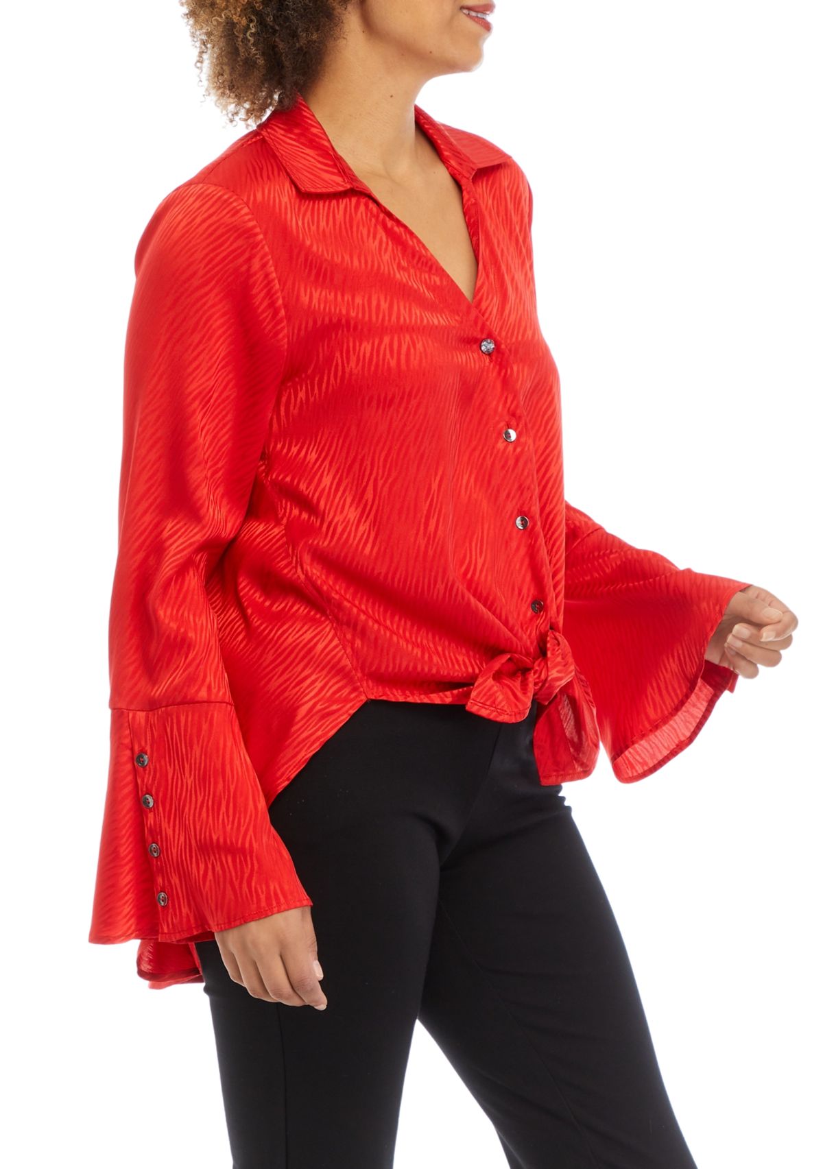 Womens Flare Button Front Satin Top