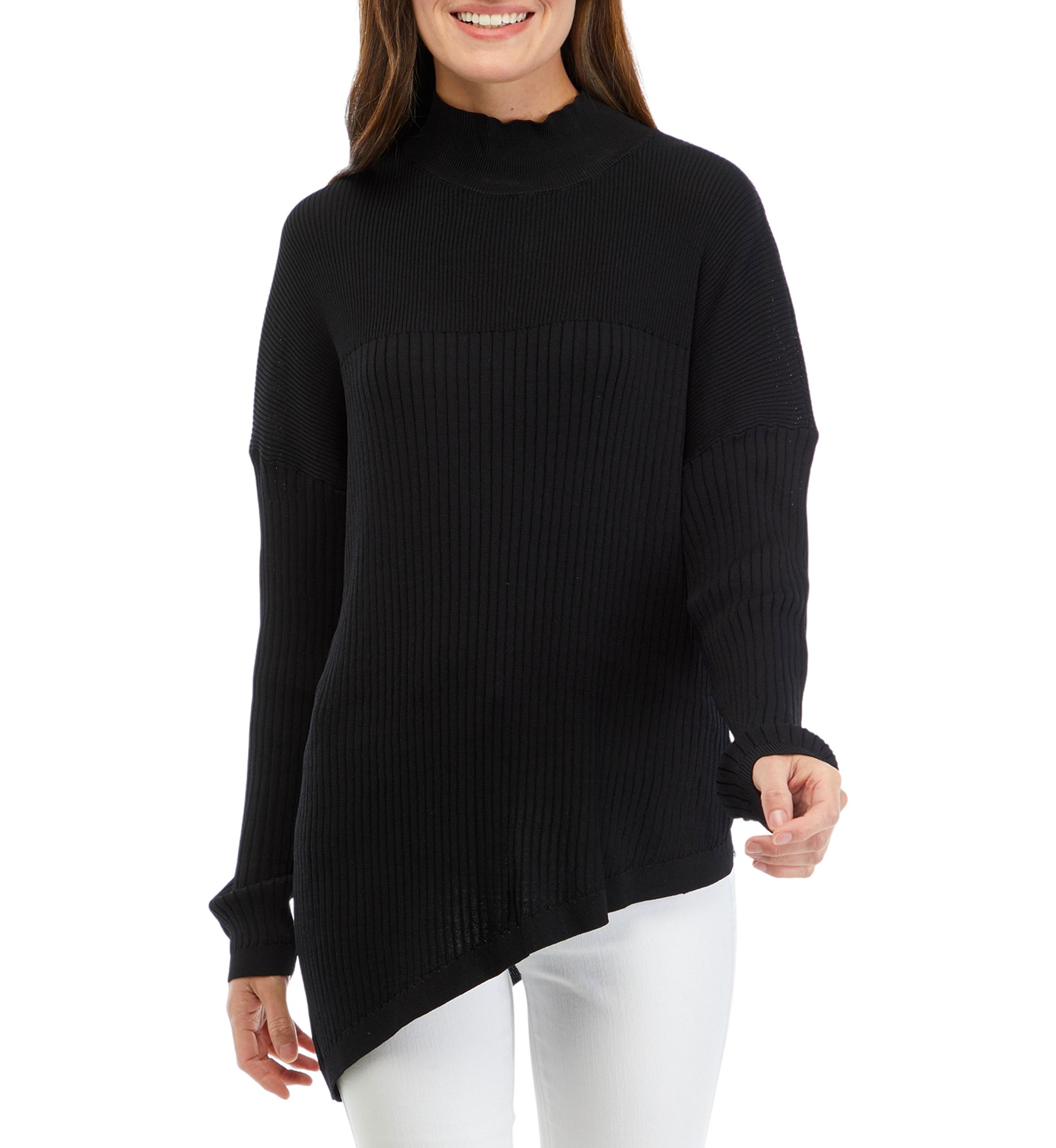 Womens Long Sleeve Asymmetrical Mock Neck Sweater