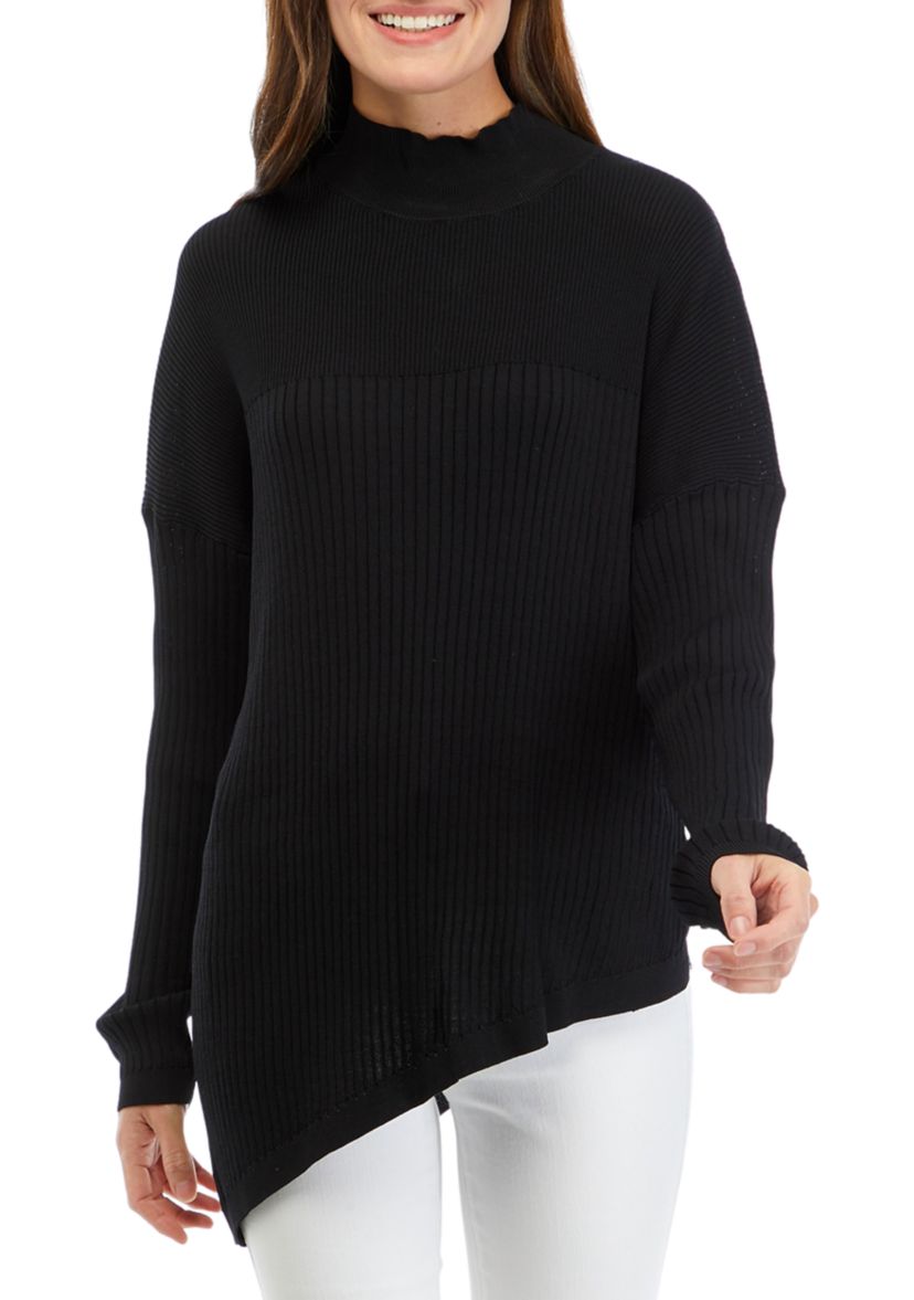 Womens Long Sleeve Asymmetrical Mock Neck Sweater