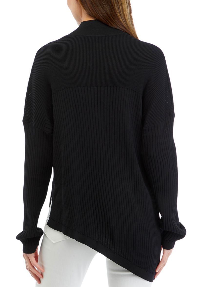Womens Long Sleeve Asymmetrical Mock Neck Sweater