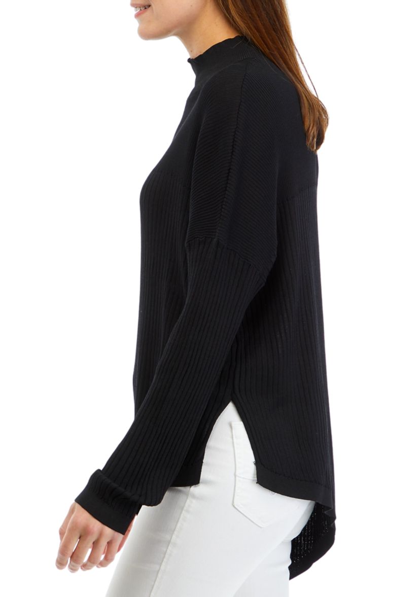 Womens Long Sleeve Asymmetrical Mock Neck Sweater