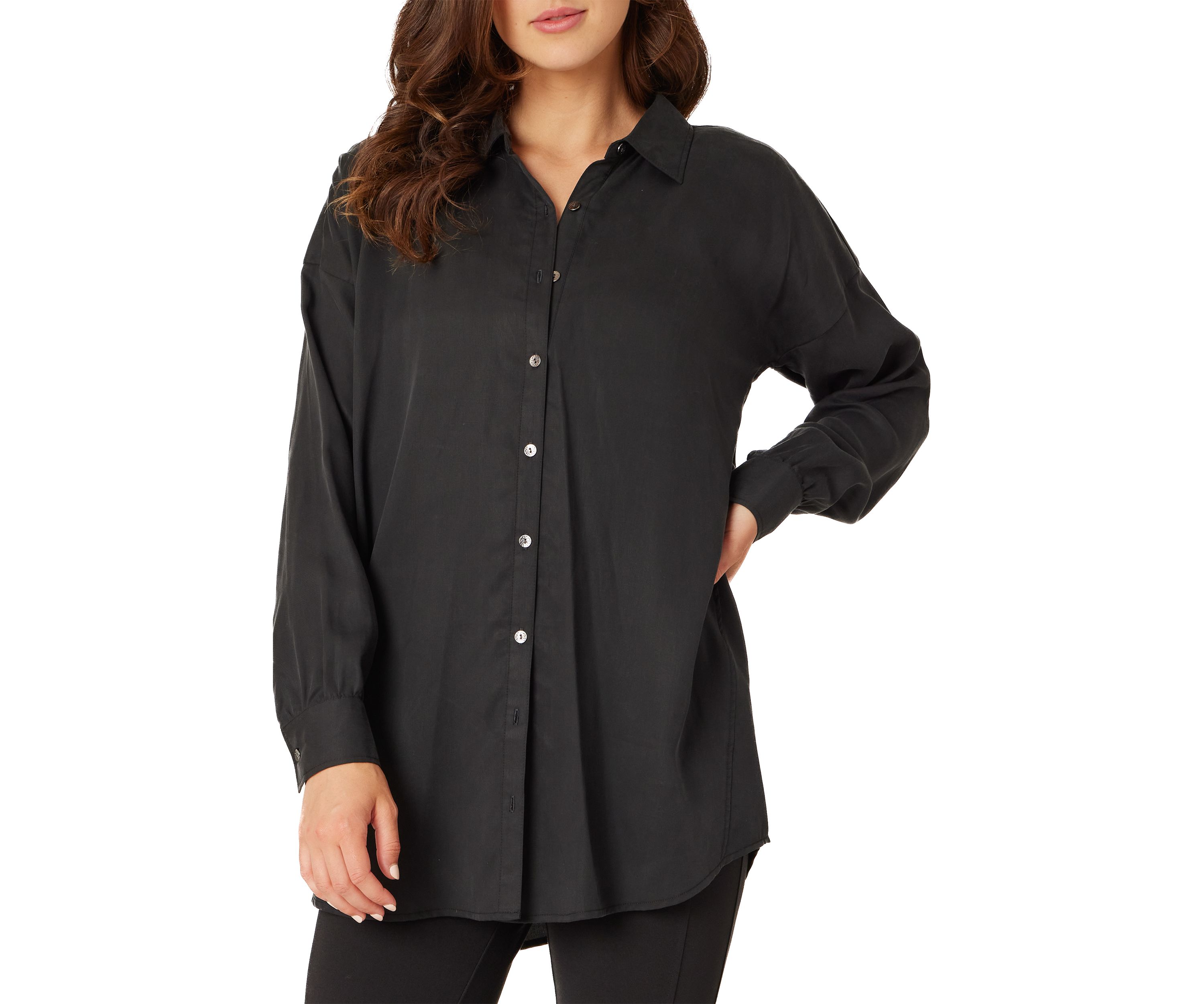 Womens Long Sleeve Button Front Blouse