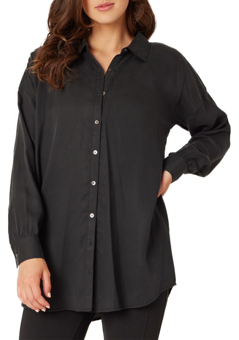 Womens Long Sleeve Button Front Blouse