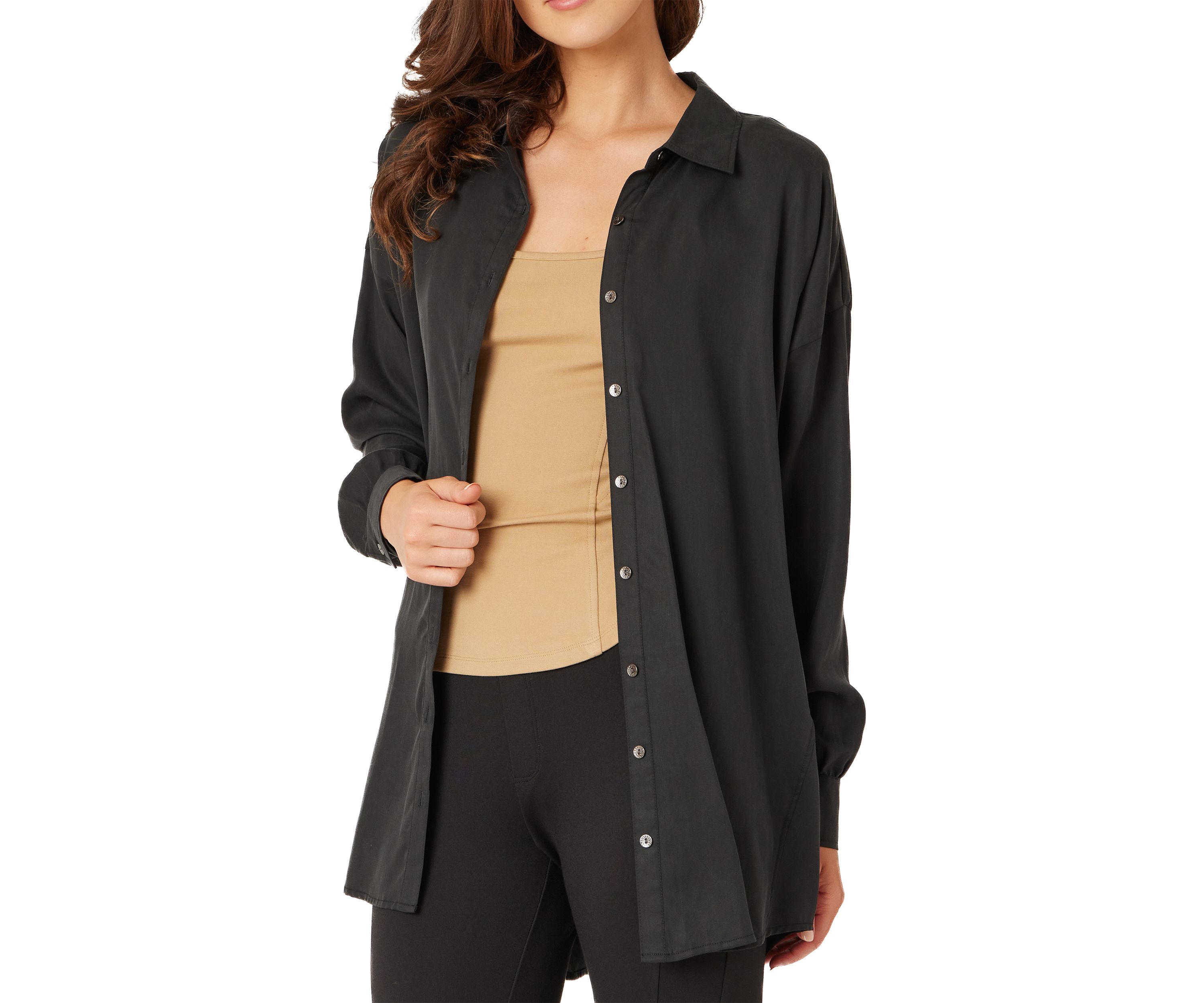 Womens Long Sleeve Button Front Blouse