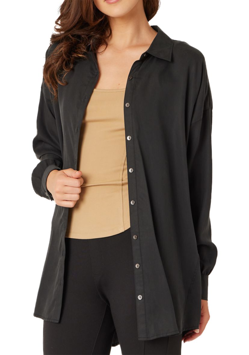 Womens Long Sleeve Button Front Blouse