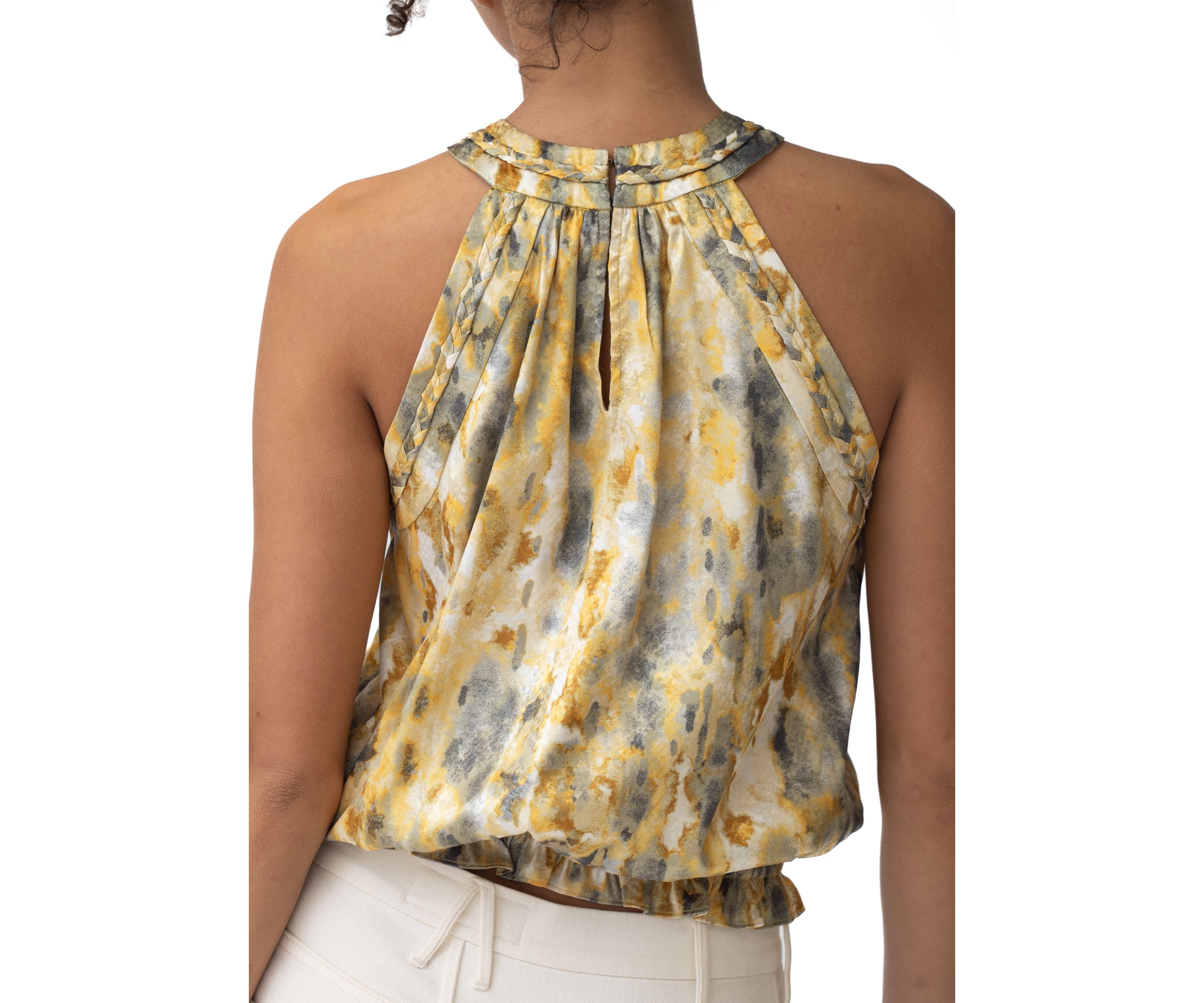 Womens Halter Smocked Printed Blouse