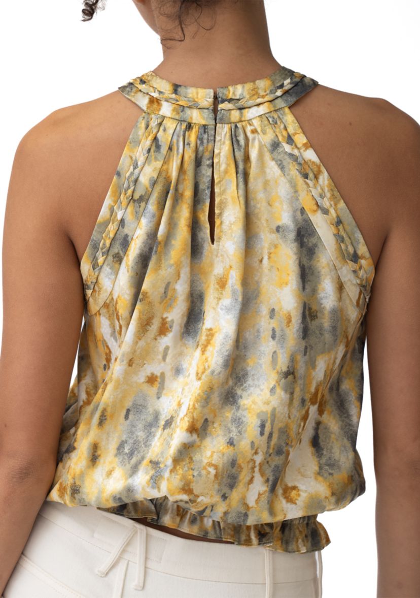Womens Halter Smocked Printed Blouse