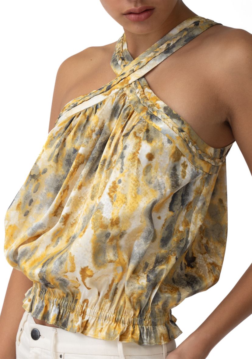 Womens Halter Smocked Printed Blouse