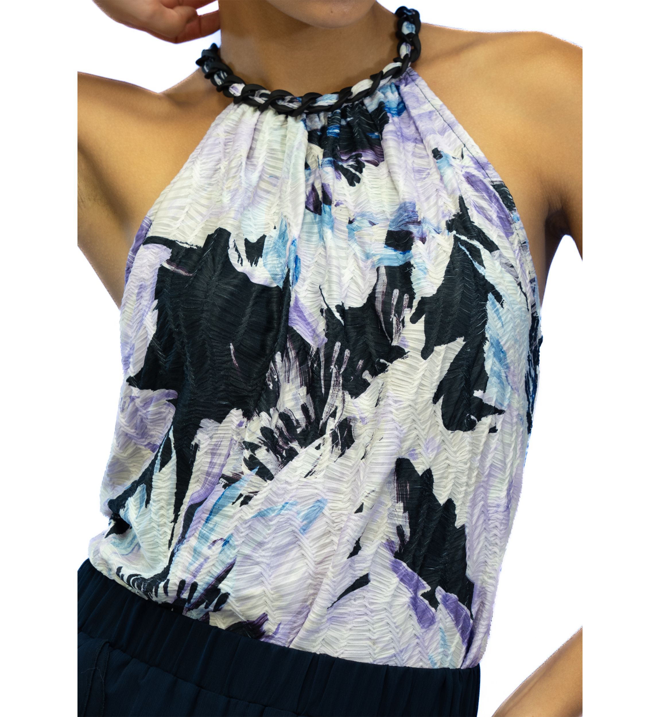 Womens Halter Braid Trim Floral Blouse