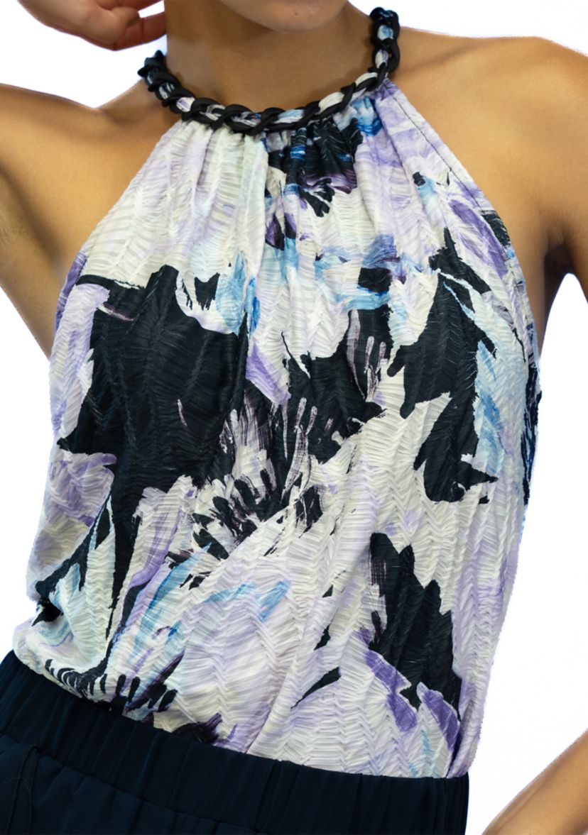 Womens Halter Braid Trim Floral Blouse