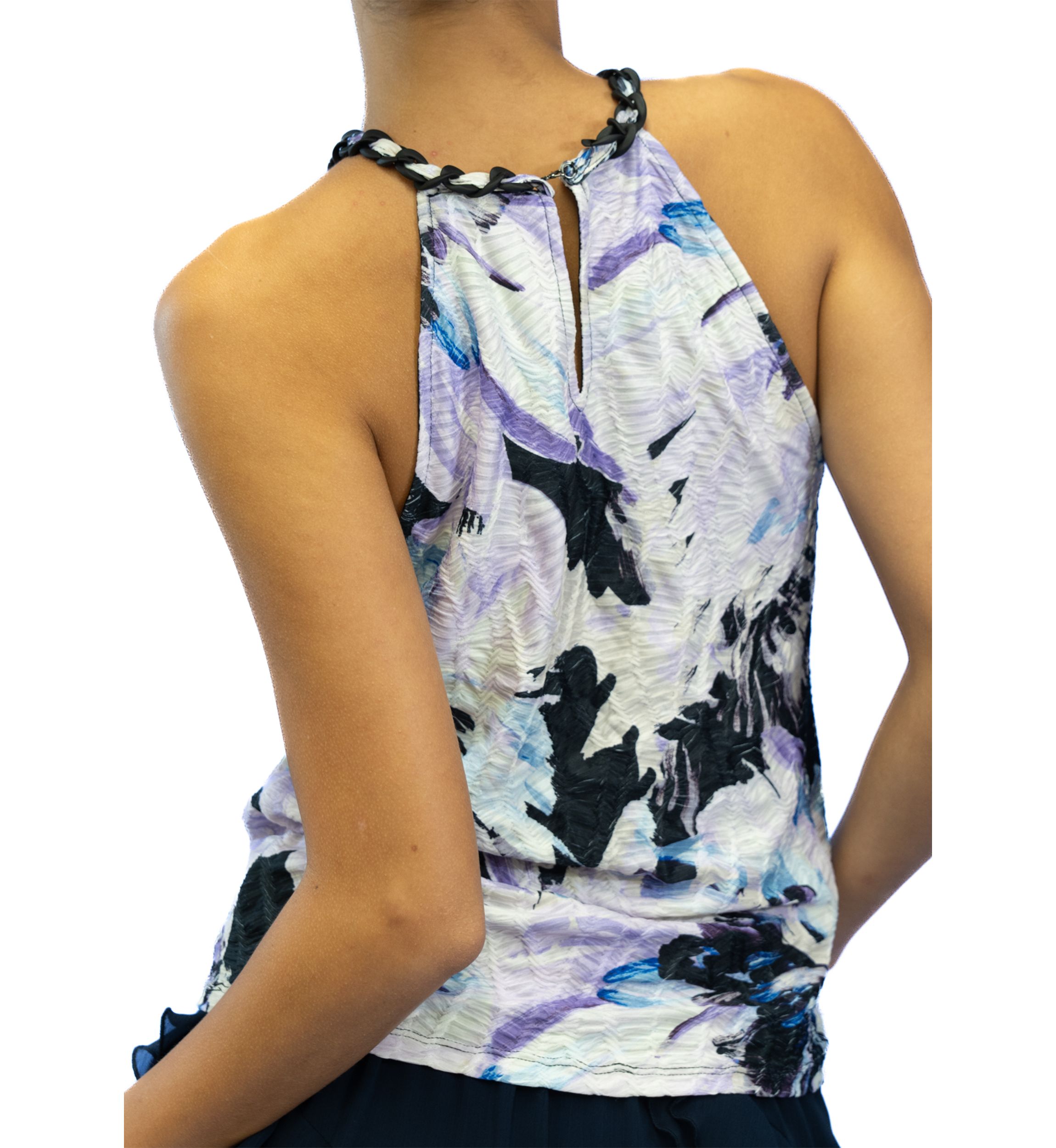 Womens Halter Braid Trim Floral Blouse