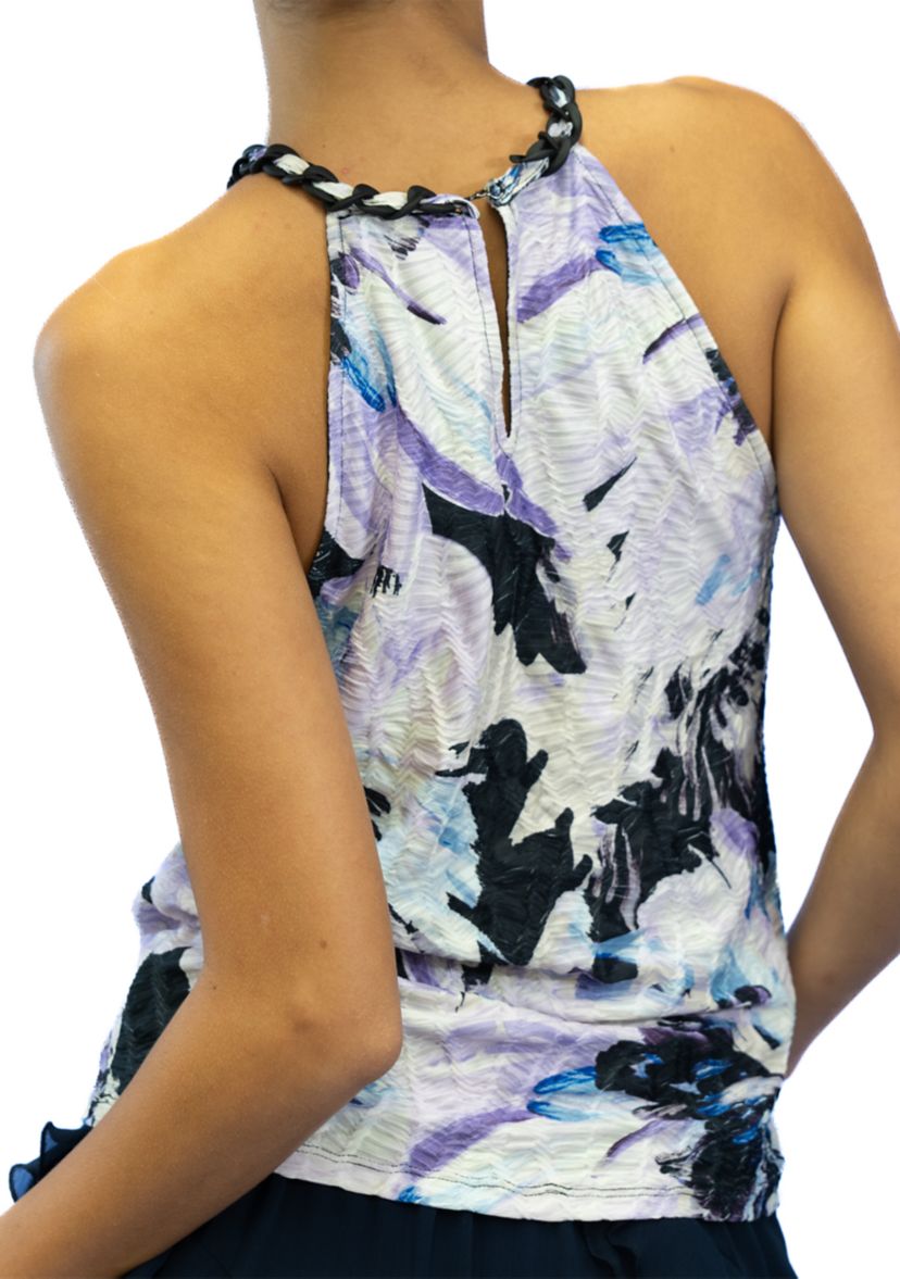 Womens Halter Braid Trim Floral Blouse
