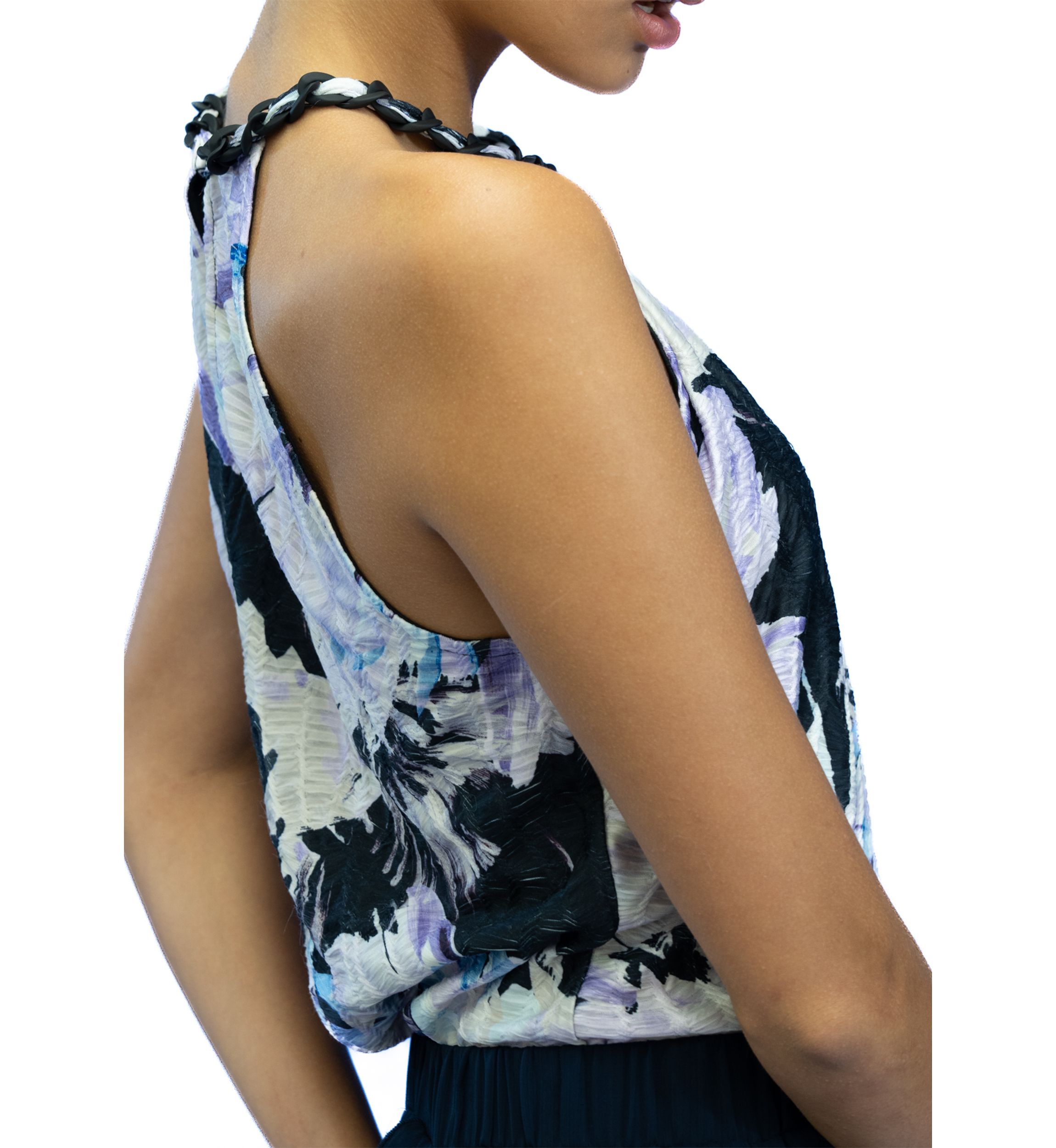 Womens Halter Braid Trim Floral Blouse