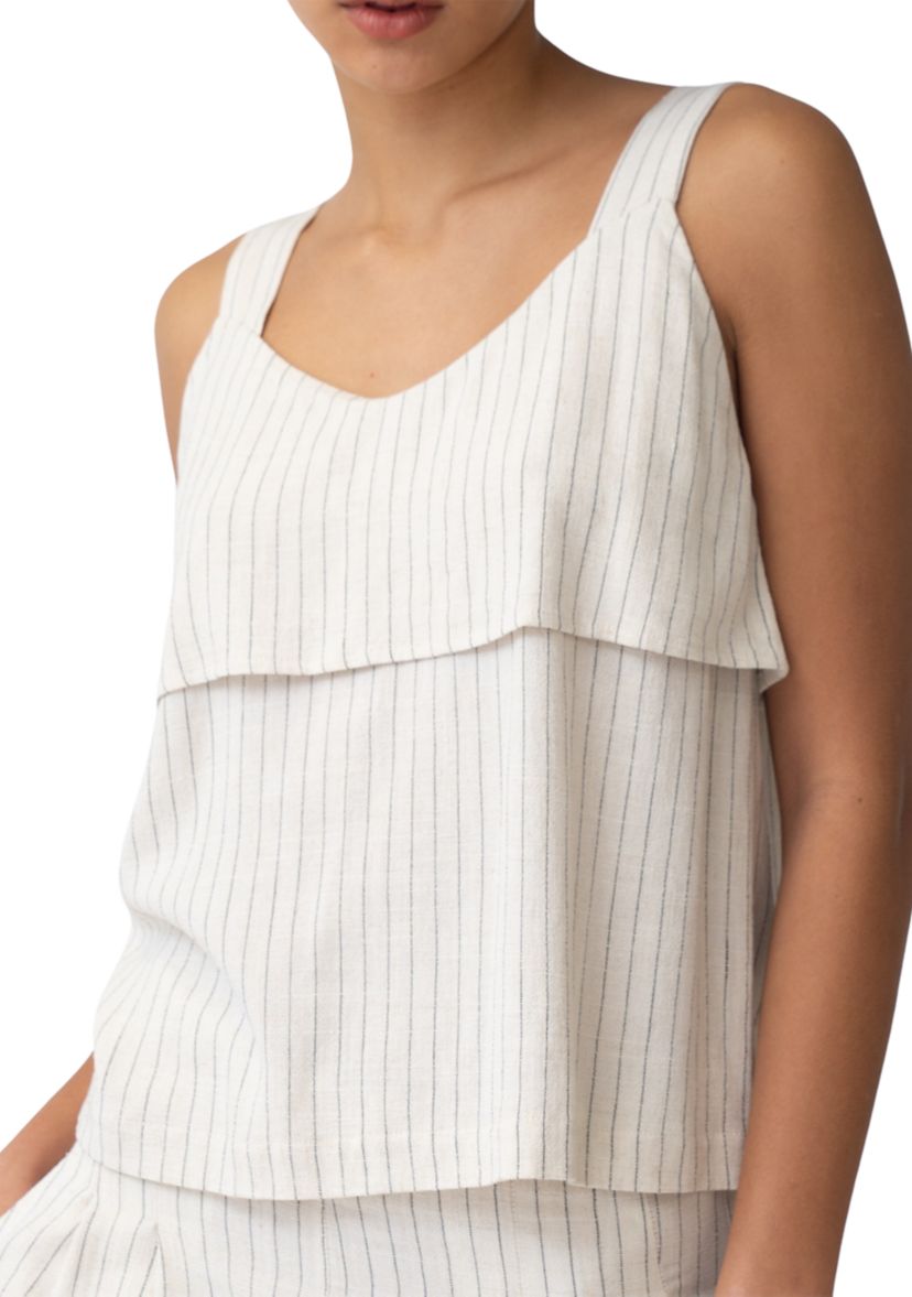 Womens Pintstripe Ruffle Layered Tank Top