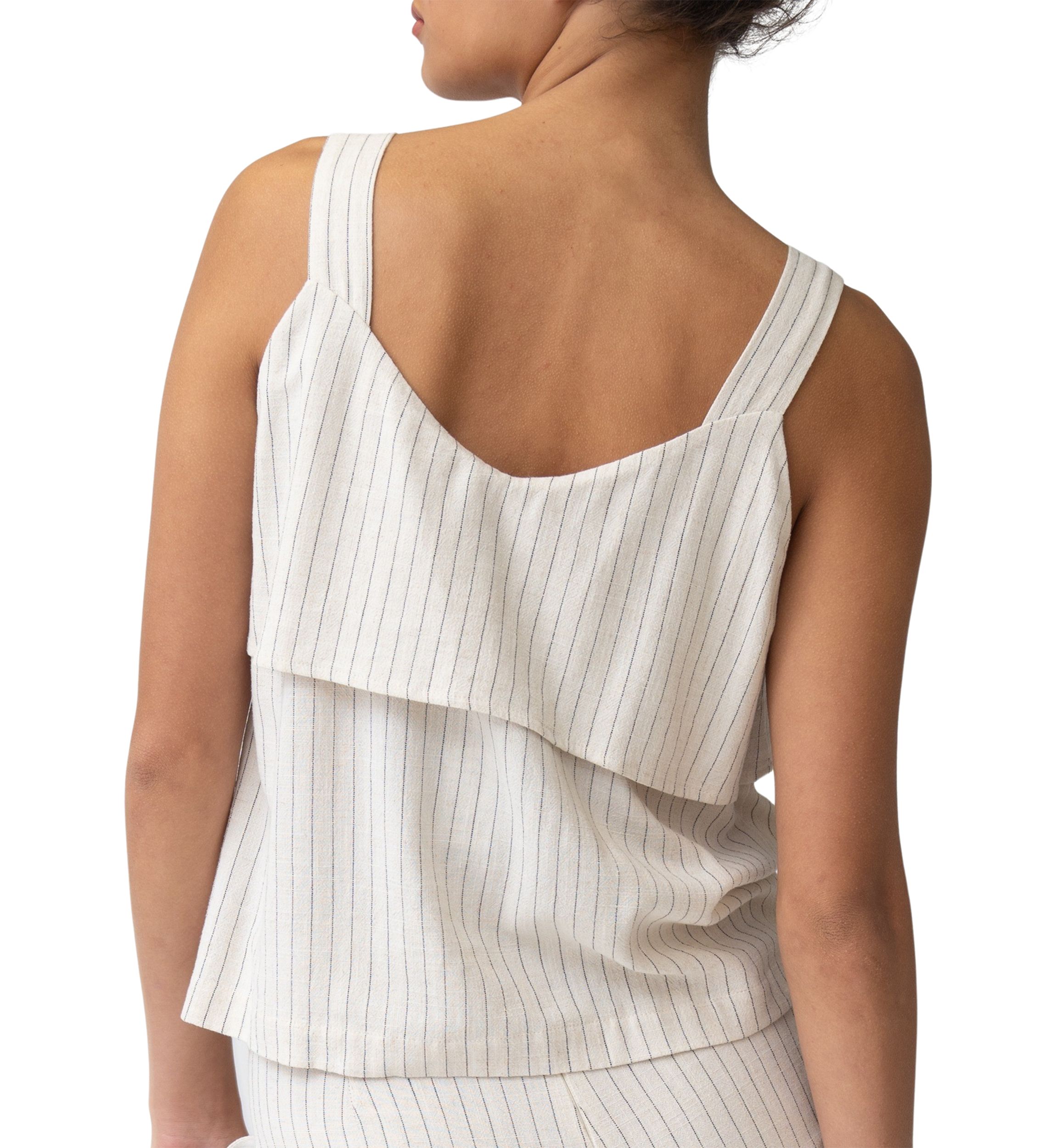Womens Pintstripe Ruffle Layered Tank Top