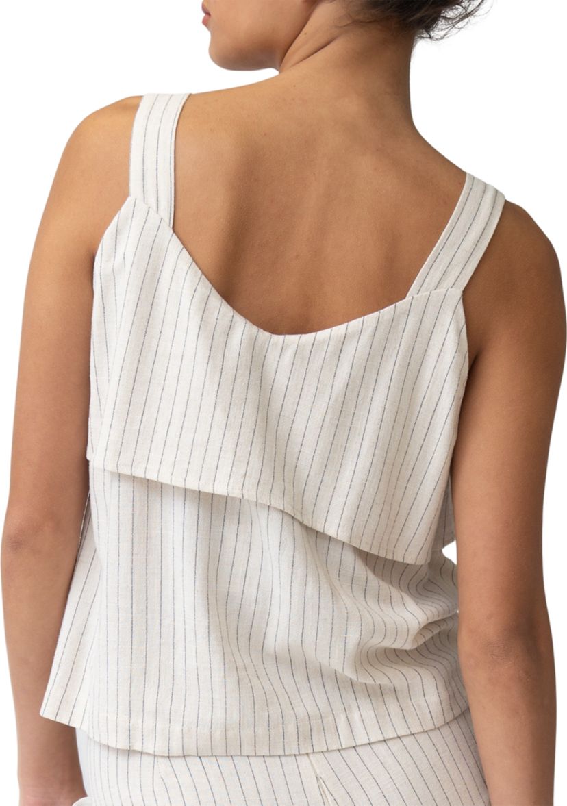 Womens Pintstripe Ruffle Layered Tank Top