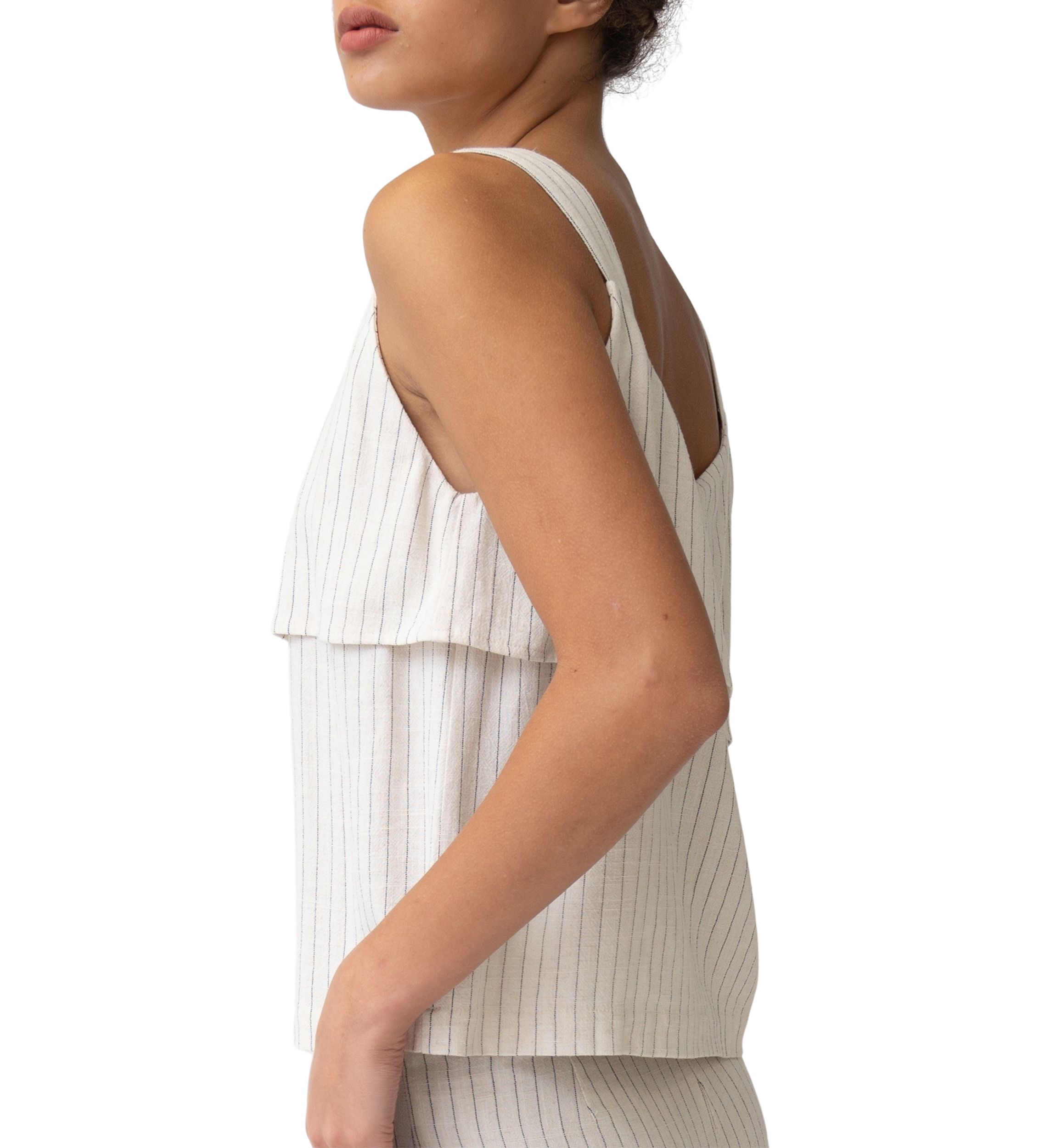 Womens Pintstripe Ruffle Layered Tank Top