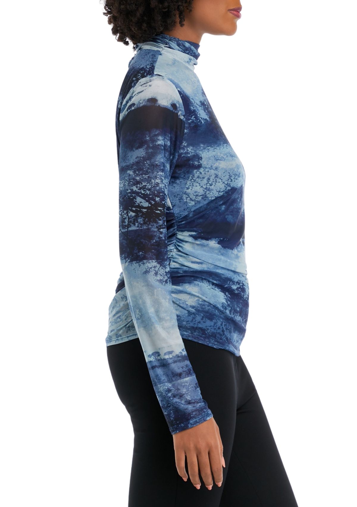 Womens Mesh Turtleneck Printed Top