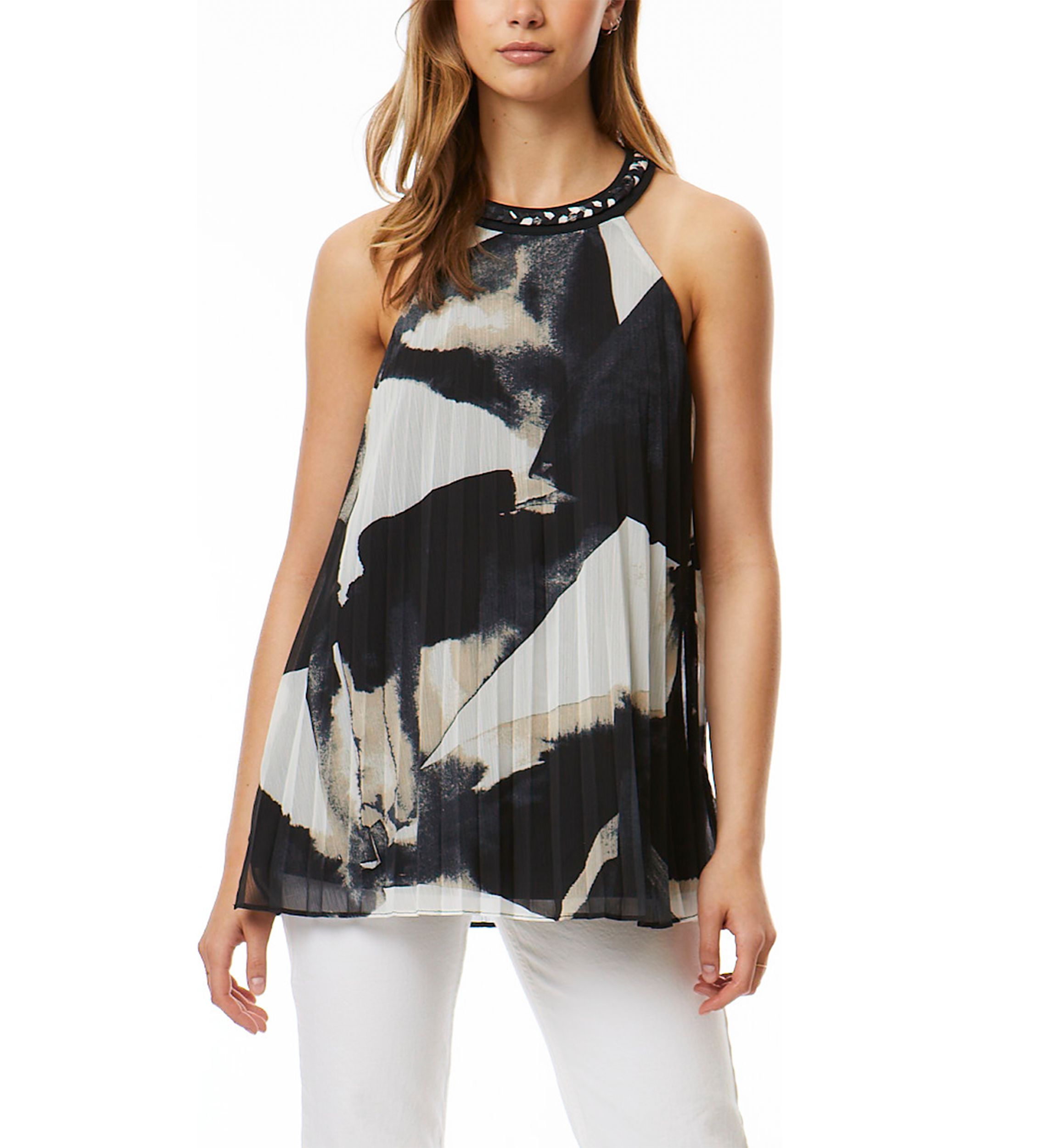 Womens Sleeveless Pleated Halter Blouse