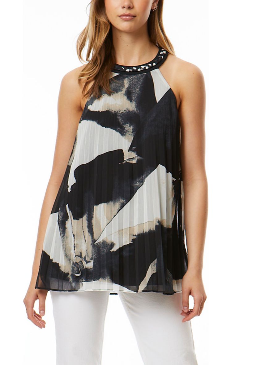 Womens Sleeveless Pleated Halter Blouse