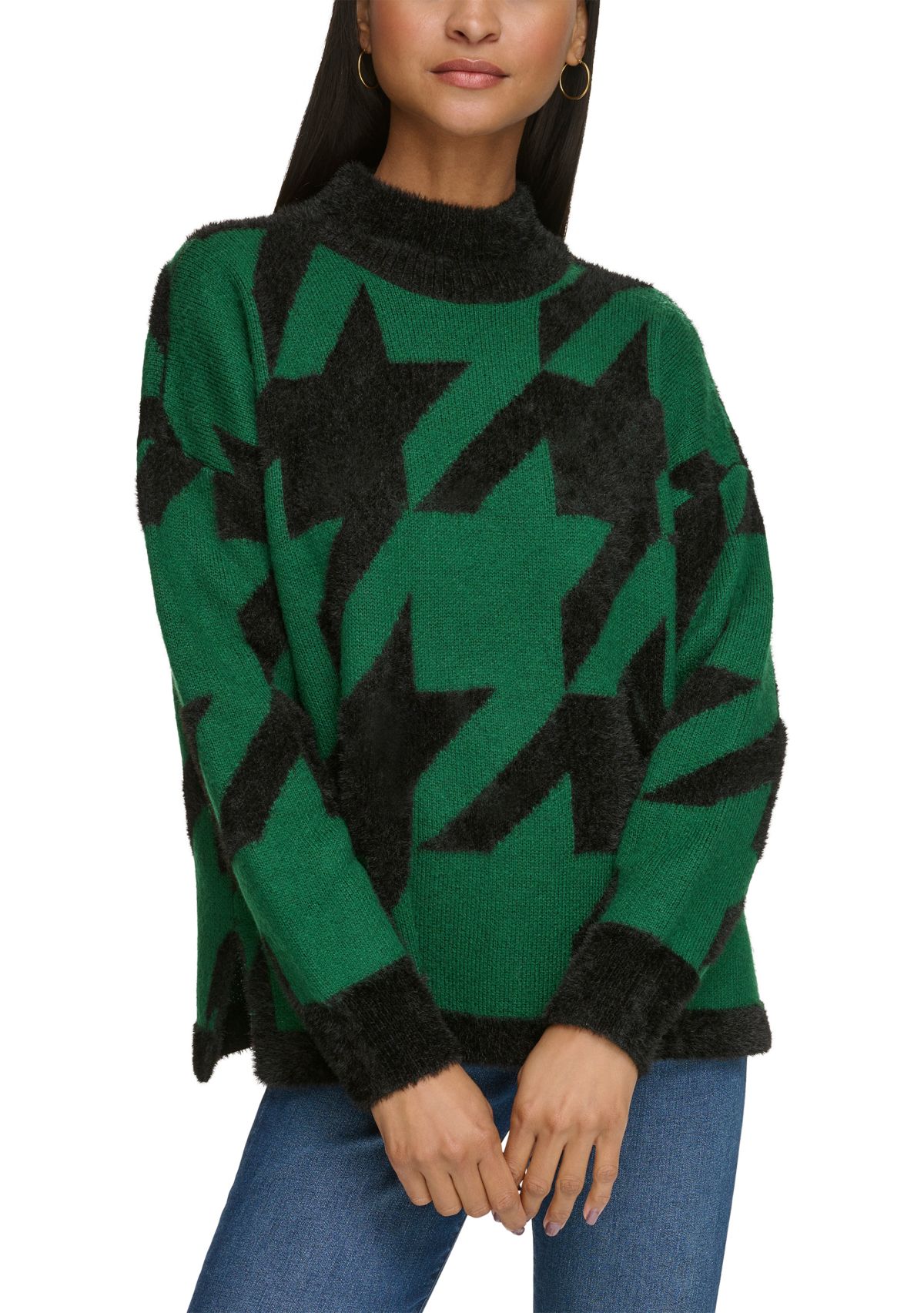 KARL LAGERFELD PARIS Women's Exploded Houndstooth Mock Neck Sweater | Belk