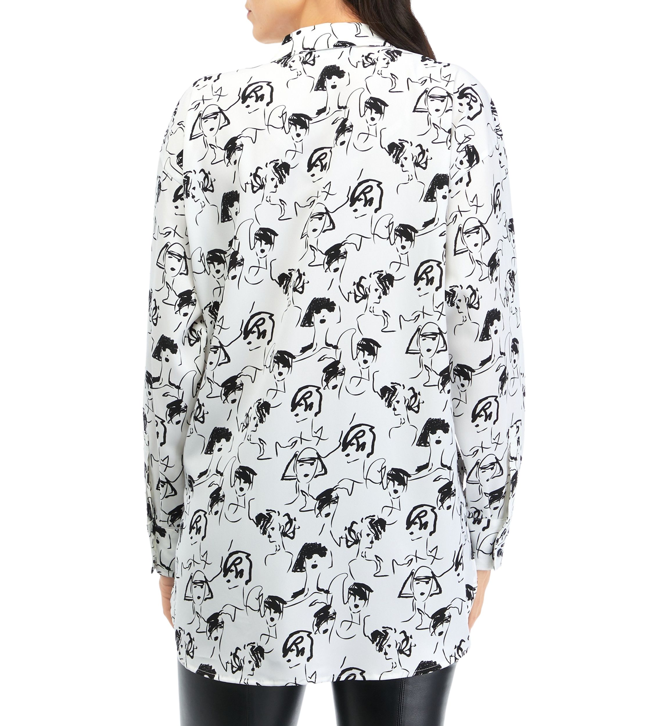 Womens Long Sleeve Lady Print Oversized Silky Crepe Top
