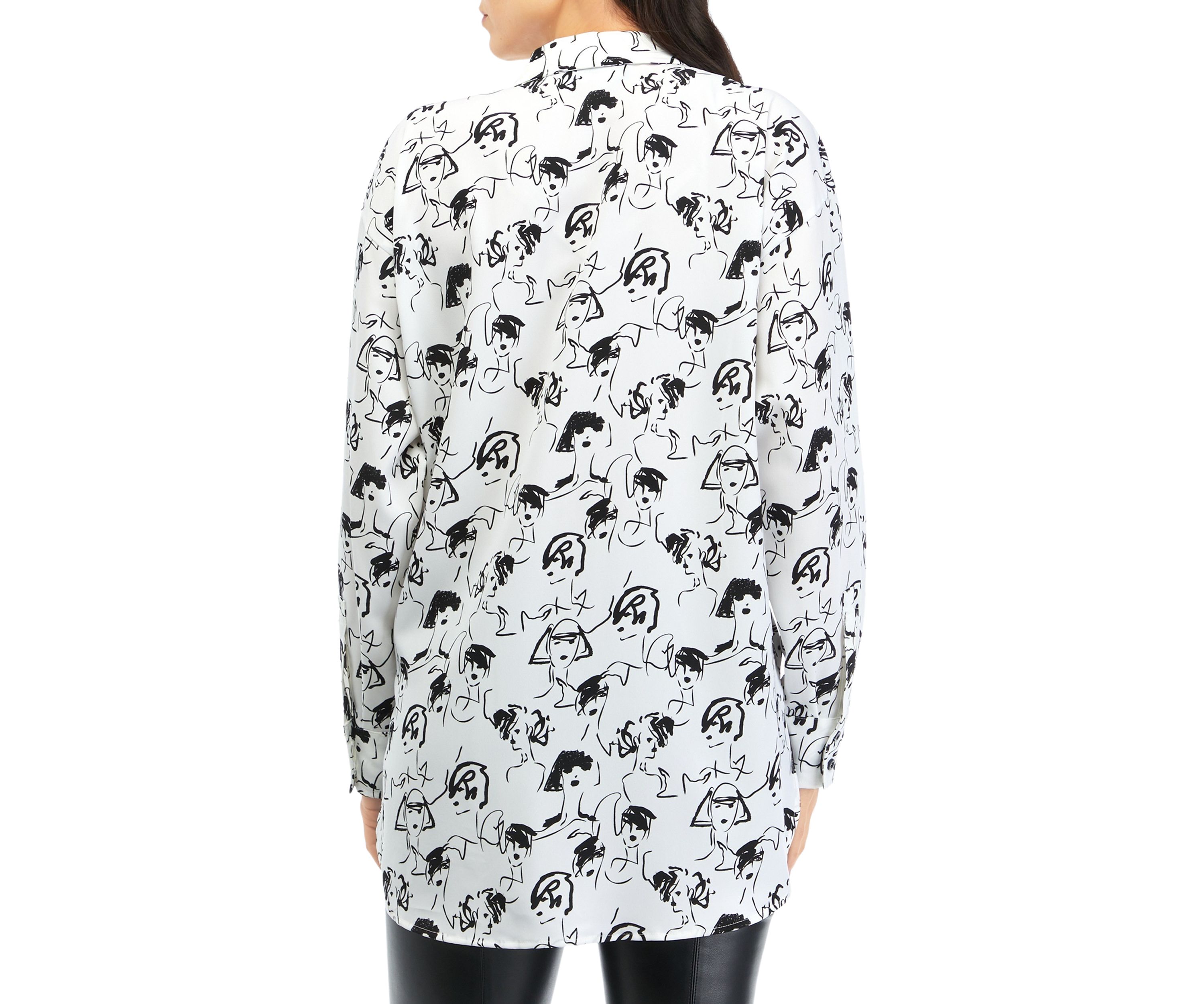 Womens Long Sleeve Lady Print Oversized Silky Crepe Top