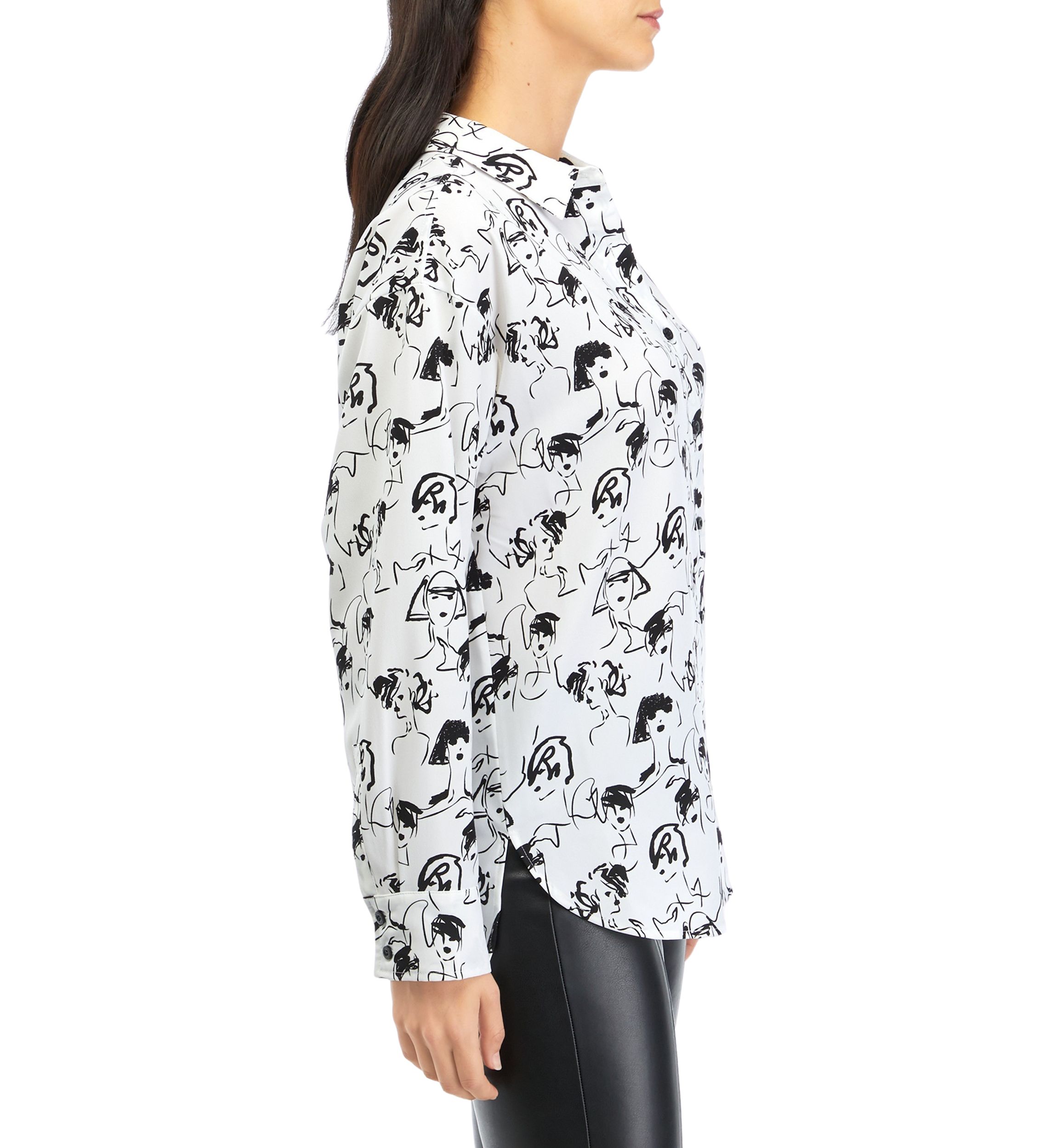 Womens Long Sleeve Lady Print Oversized Silky Crepe Top