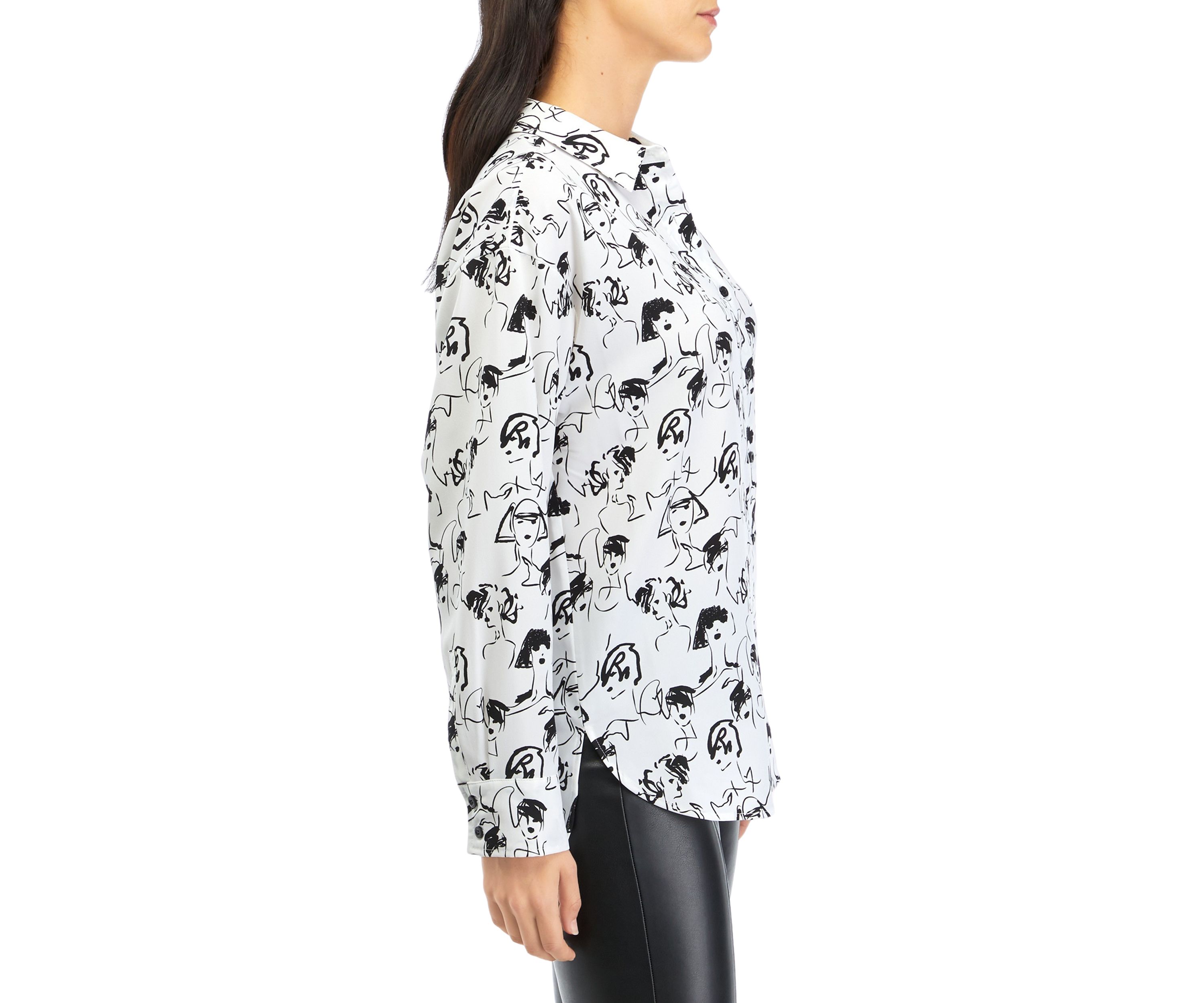 Womens Long Sleeve Lady Print Oversized Silky Crepe Top