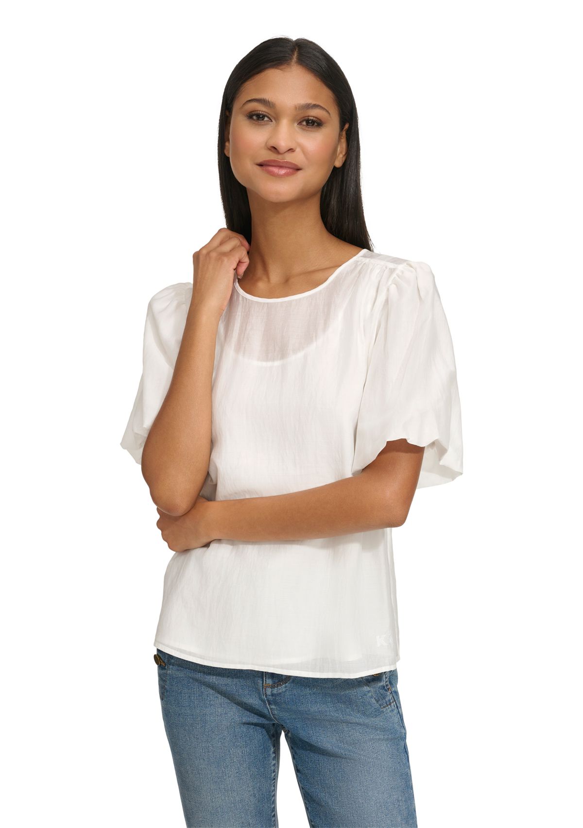Womens Puff Sleeve Organza Blouse
