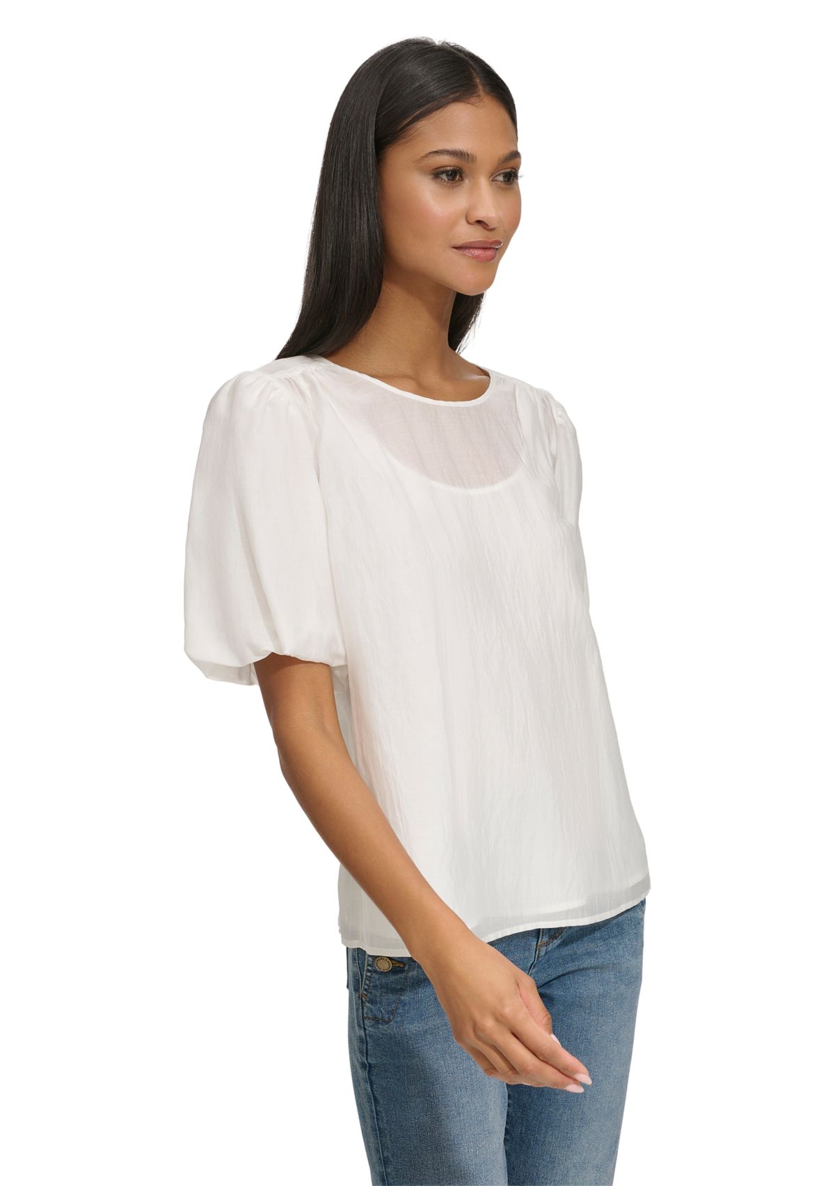 Womens Puff Sleeve Organza Blouse