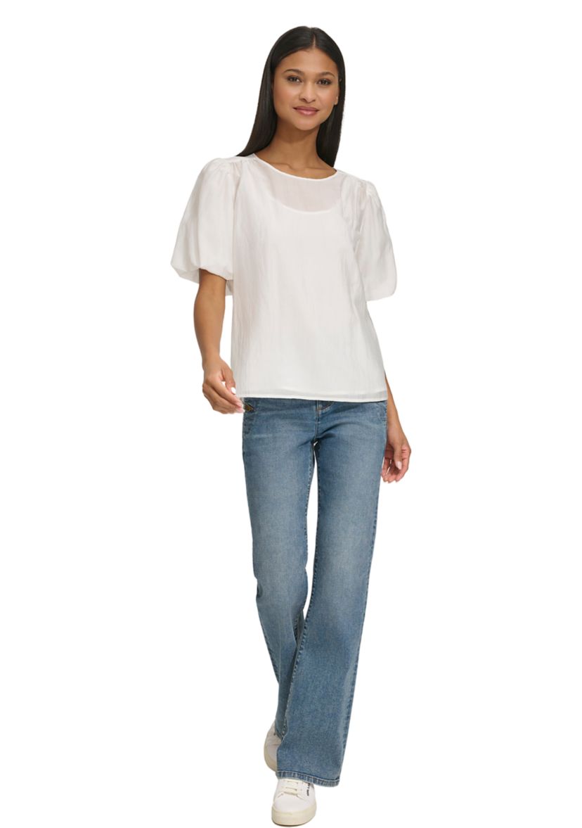 Womens Puff Sleeve Organza Blouse