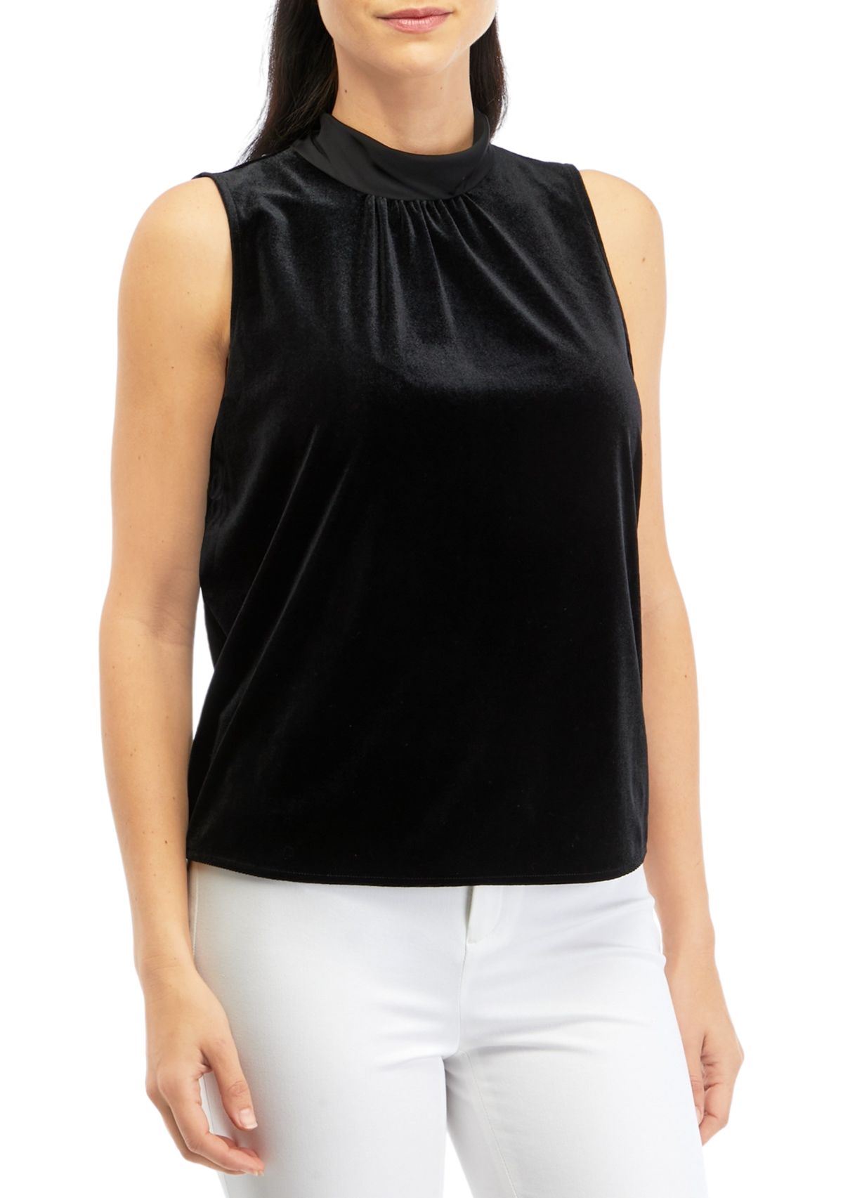 Womens Luxe Velvet Tank Top with Bow Tie