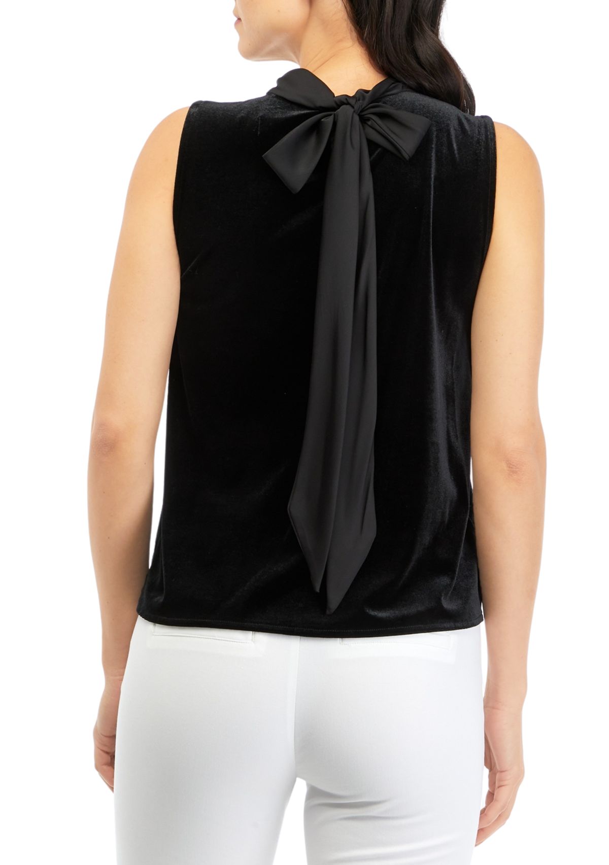 Womens Luxe Velvet Tank Top with Bow Tie