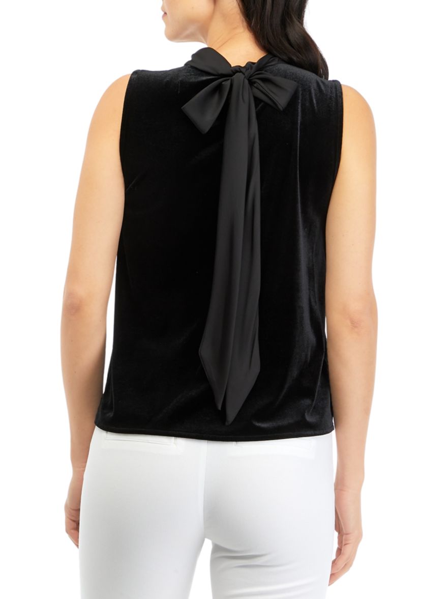 Womens Luxe Velvet Tank Top with Bow Tie