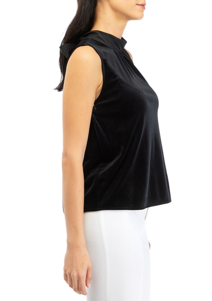 Womens Luxe Velvet Tank Top with Bow Tie