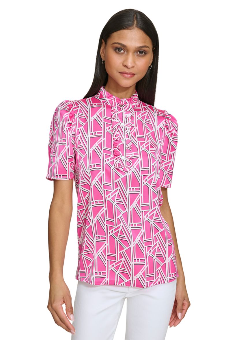 Womens Puff Sleeve Printed Blouse