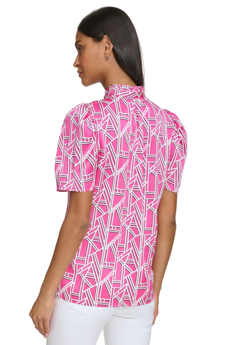 Womens Puff Sleeve Printed Blouse