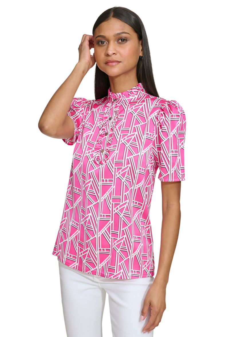 Womens Puff Sleeve Printed Blouse