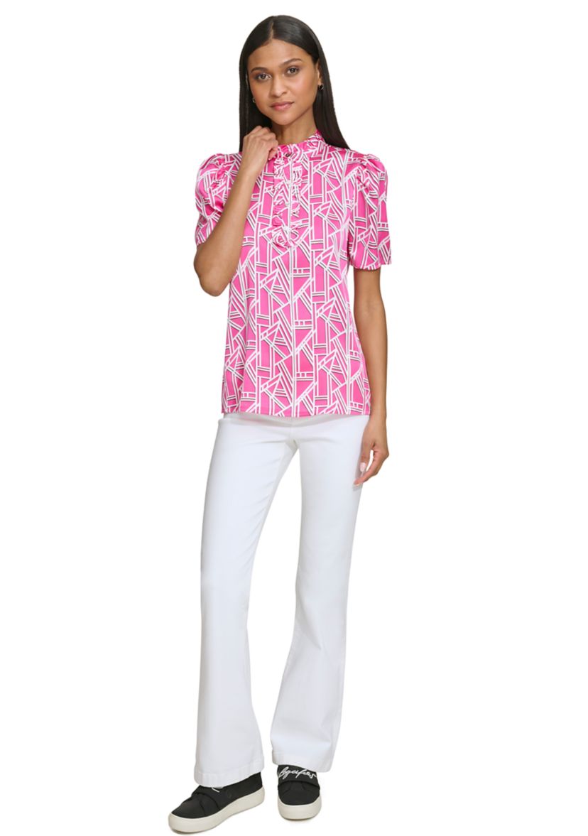 Womens Puff Sleeve Printed Blouse