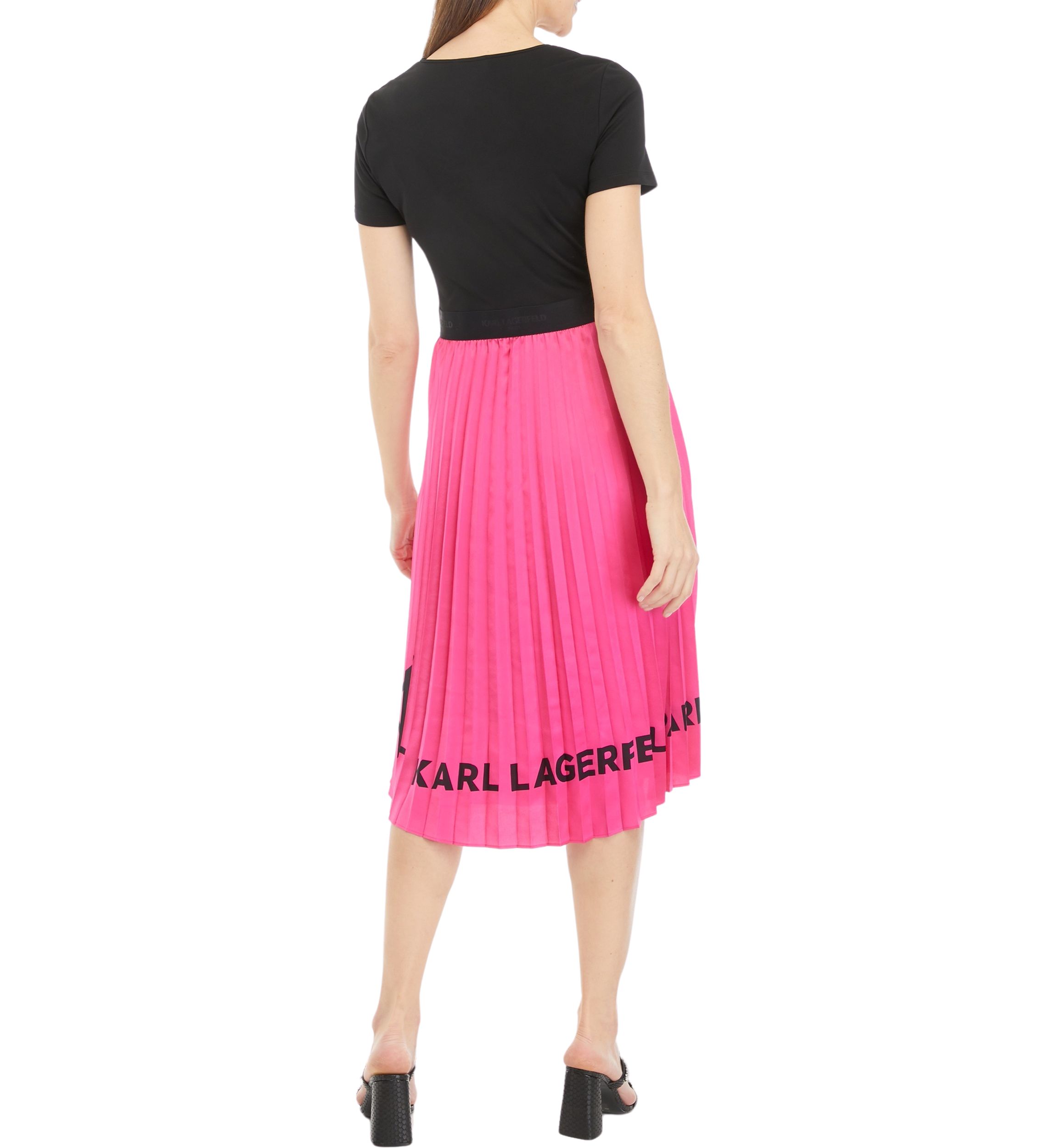 Womens Short Sleeve Square Neck Pleated Dress